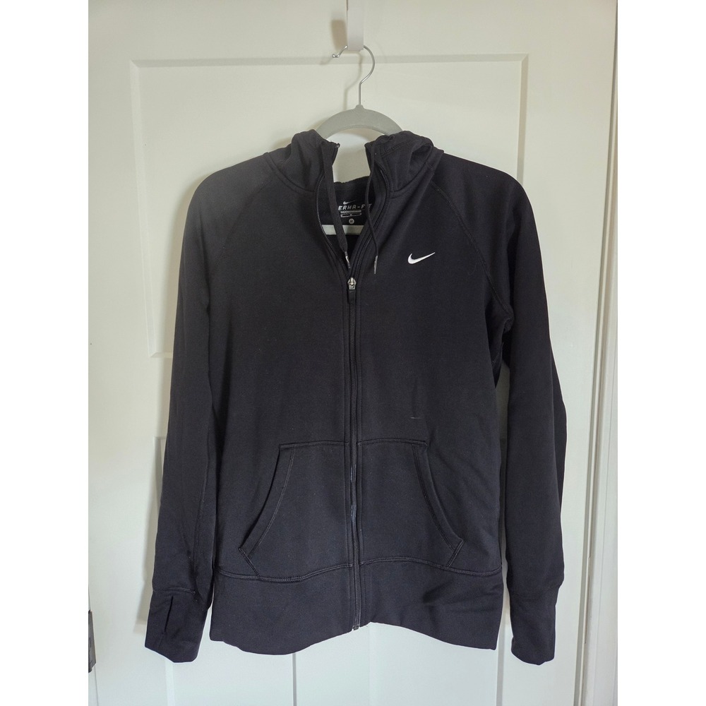 Nike‎ Womens Therma-FIT Full Zip Hoodie Black Fleece Sweatshirt Size Medium